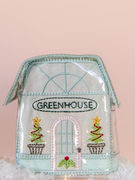 Machine Embroidery Christmas Houses Greenhouse with Red and Green Thread